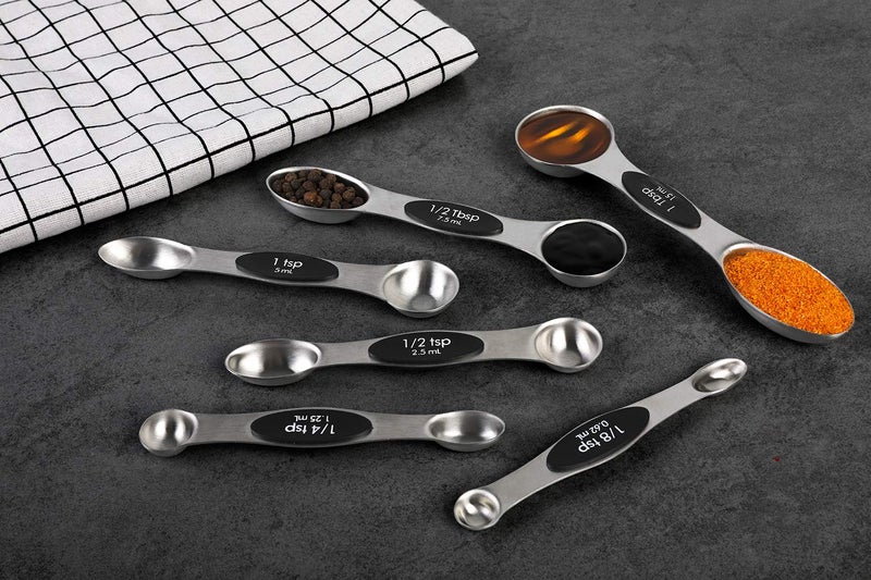YellRin Magnetic Measuring Spoons Set of 6 Stainless Steel Dual Sided Stackable Teaspoon for Measuring Dry and Liquid Ingredients - Image 4